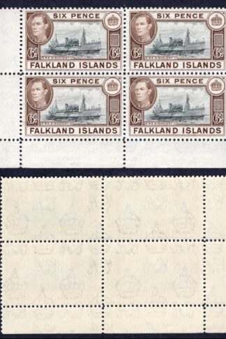 Falkland Is SG155 6d Black and Deep Brown U/M Block Cat 44 pounds