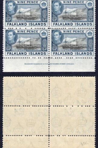 Falkland Is SG157 9d Black and Grey-blue U/M Block Cat 112 pounds