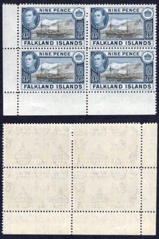 Falkland Is SG157 9d Black and Grey-blue U/M Block Cat 112 pounds
