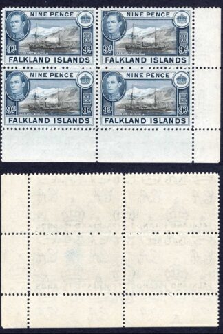 Falkland Is SG157 9d Black and Grey-blue U/M Block Cat 112 pounds