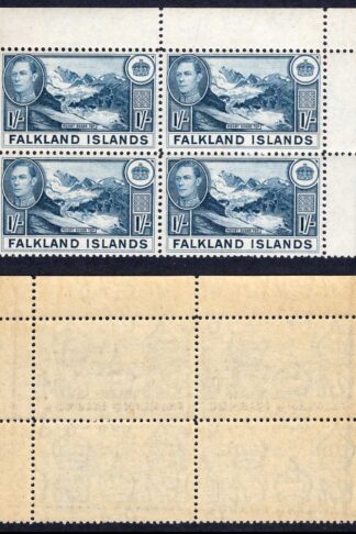 Falkland Is SG158b 1/- Dull Blue U/M Block Cat 152 pounds