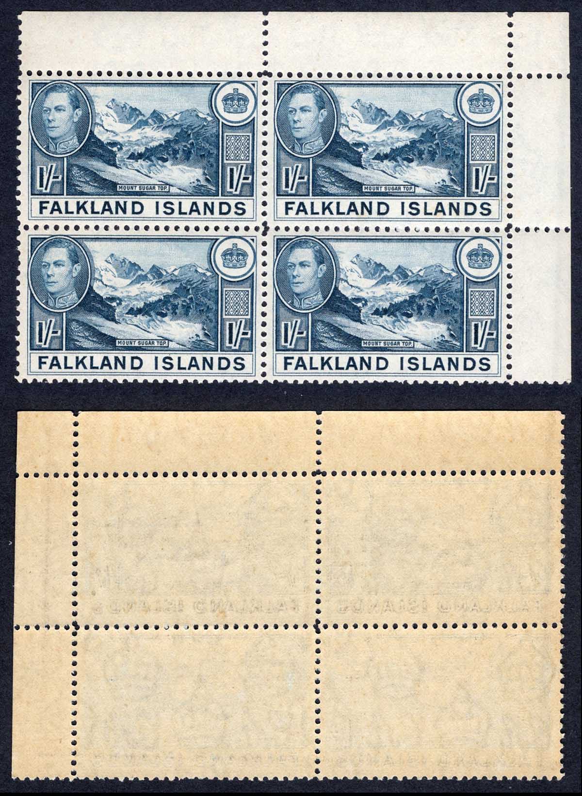 Falkland Is SG158b 1/- Dull Blue U/M Block Cat 152 pounds