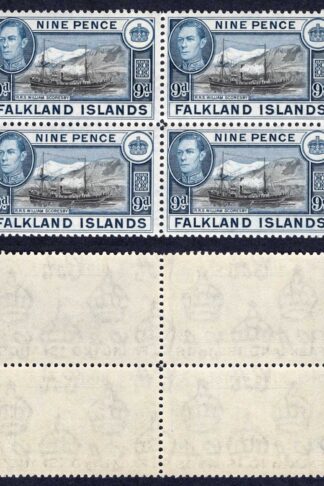Falkland Is SG157 9d Black and Grey-blue U/M Block Cat 112 pounds