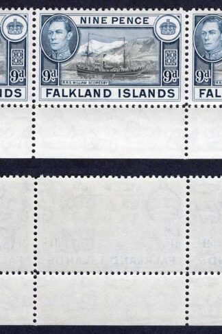 Falkland Is SG157 9d Black and Grey-blue U/M Strip Cat 84 pounds