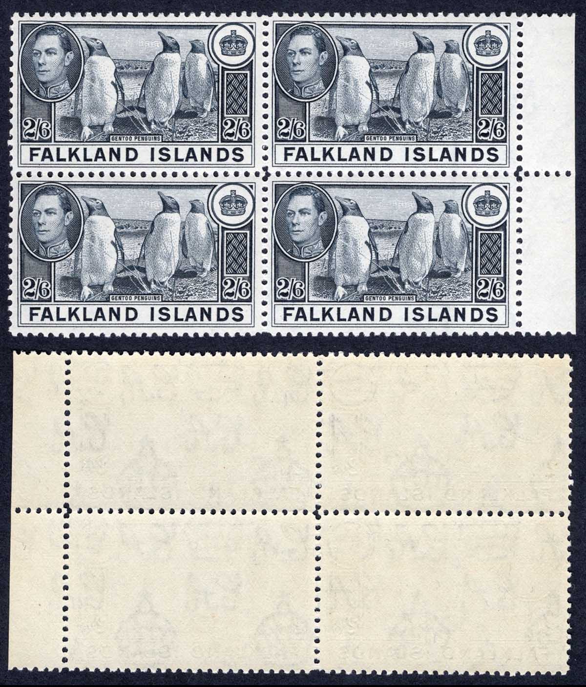 Falkland Is SG160 2/6 Slate U/M Block Cat 240+ pounds