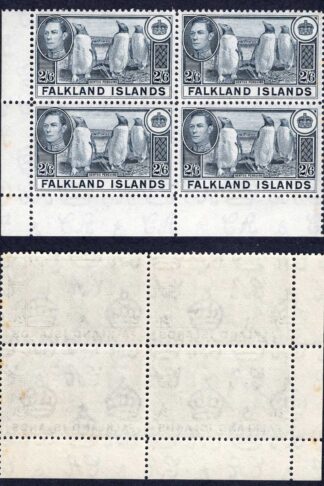 Falkland Is SG160 2/6 Slate U/M Block Cat 240+ pounds