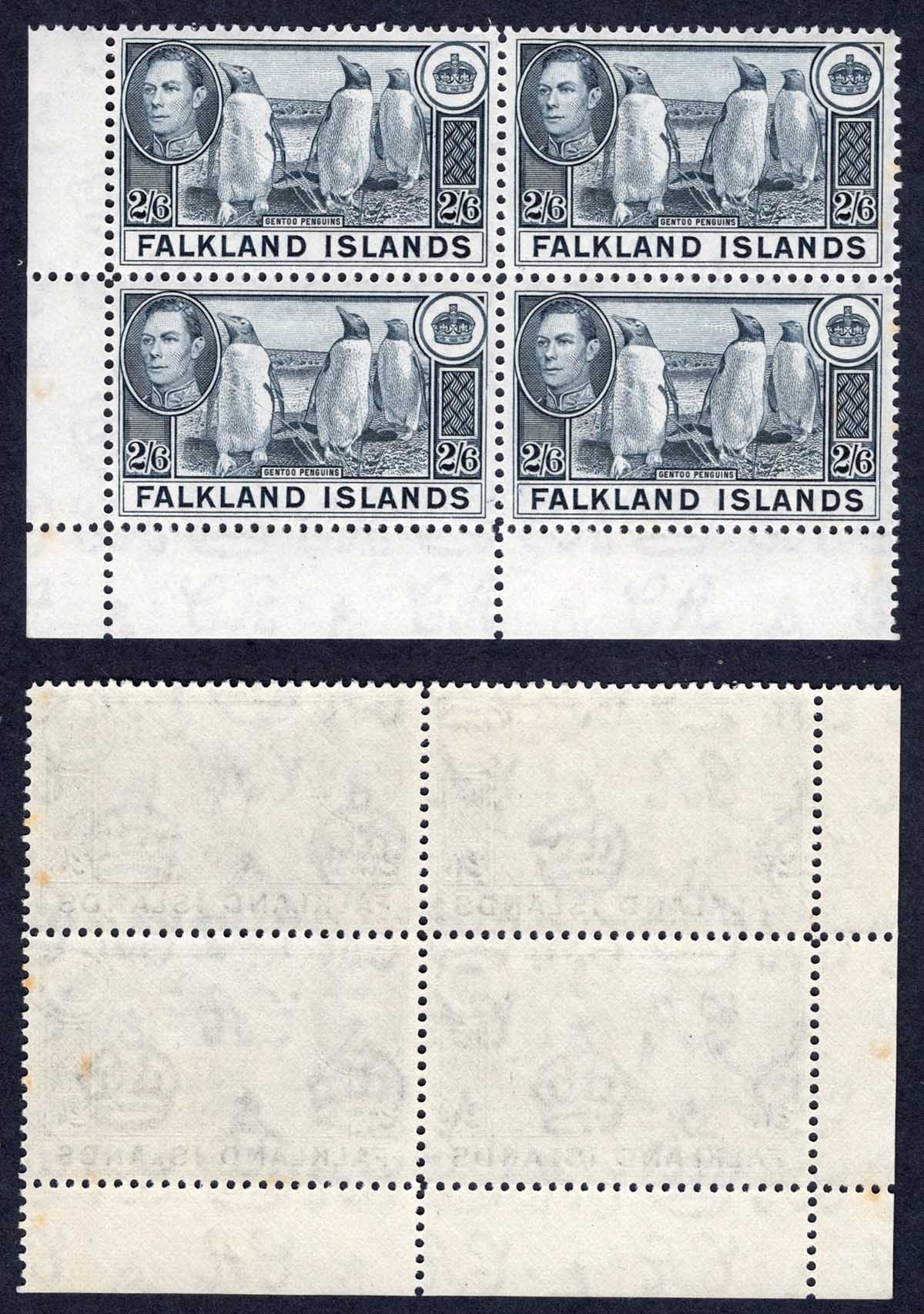Falkland Is SG160 2/6 Slate U/M Block Cat 240+ pounds