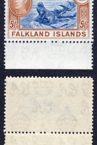 Falkland Is SG161c 5/- Dull blue and yellow brown (greyish paper) U/M Cat 140 pounds