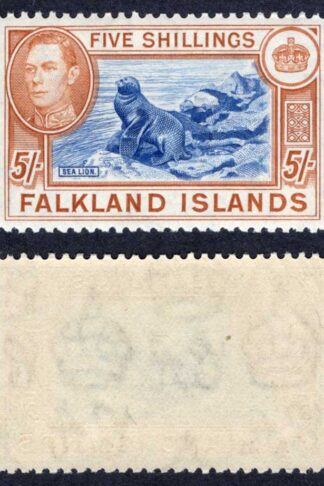 Falkland Is SG161c 5/- Dull blue and yellow brown (greyish paper) U/M Cat 140 pounds