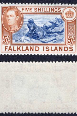 Falkland Is SG161 5/- Blue and Chestnut U/M Cat 160 pounds