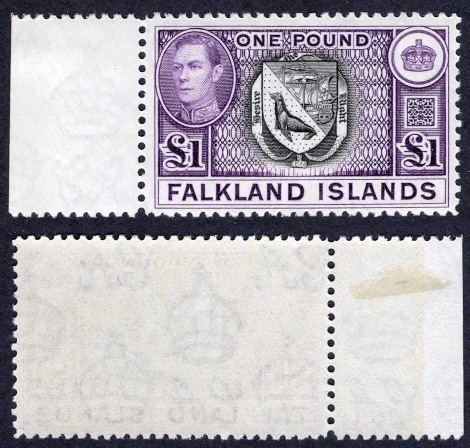 Falkland Is SG163 One Pound U/M (mounted in the margin) Cat 150 pounds