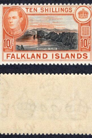Falkland Is SG162b 10/- Black and Red-orange (greyish paper) U/M Cat 140 pounds