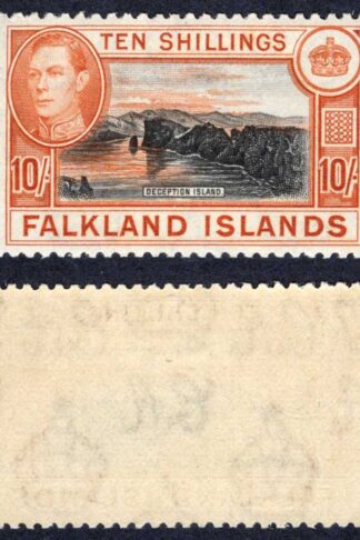 Falkland Is SG162b 10/- Black and Red-orange (greyish paper) M/M Cat 140 pounds