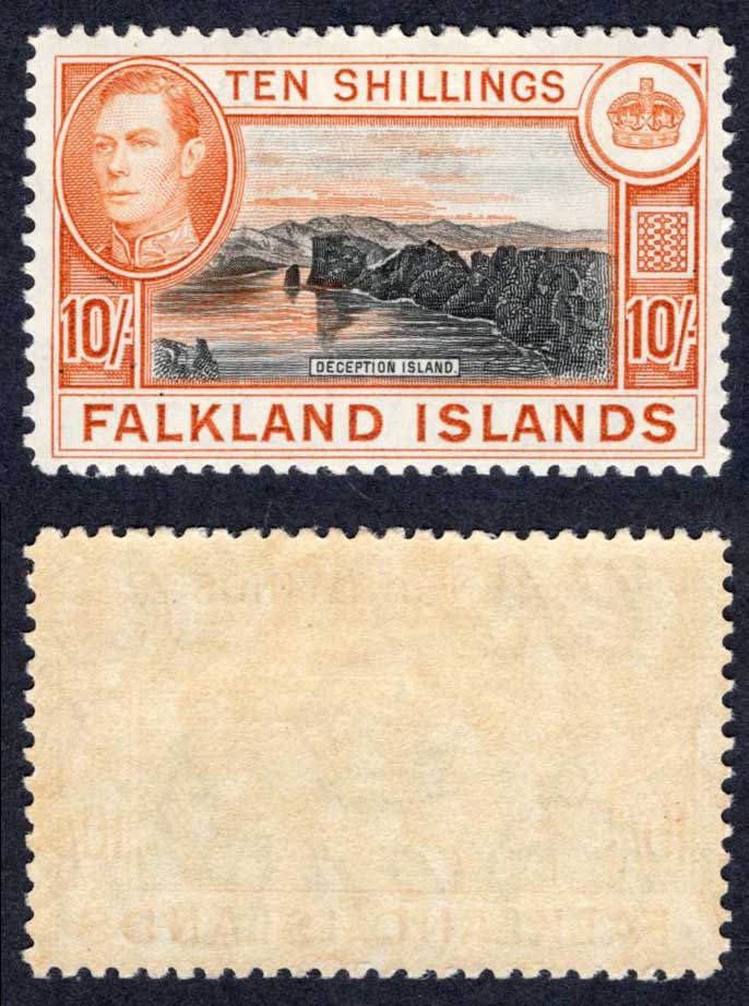 Falkland Is SG162a Black and Light Orange U/M Cat 350 pounds
