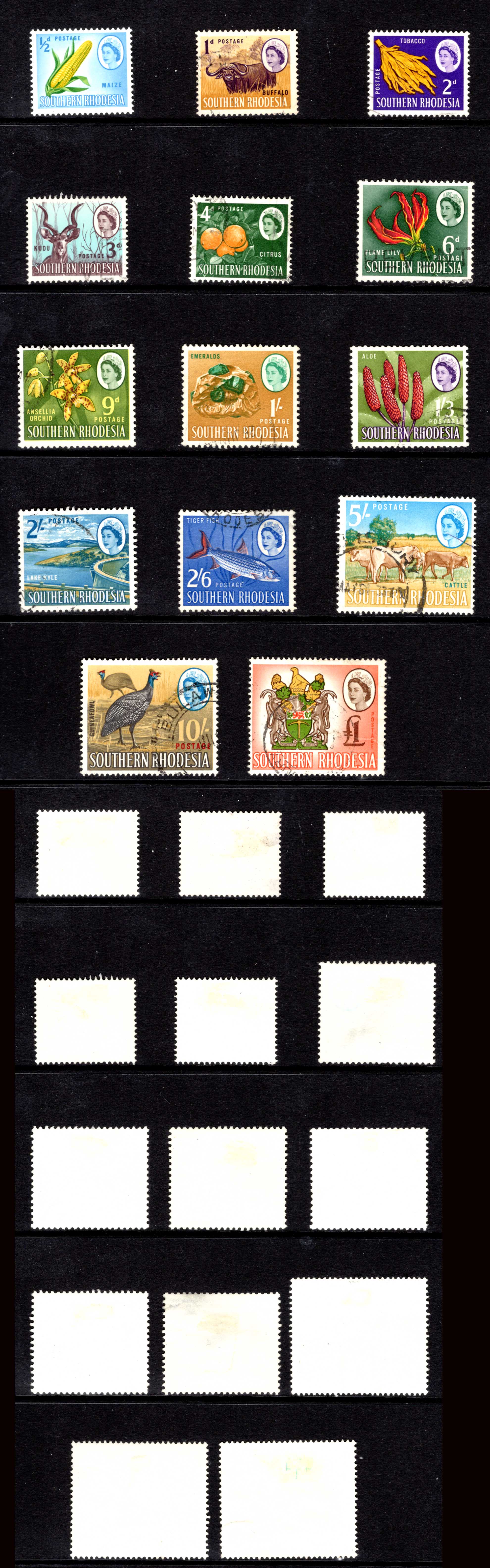 Southern Rhodesia SG92/105 Set of 14 used (1/2d mint) Cat 45 pounds