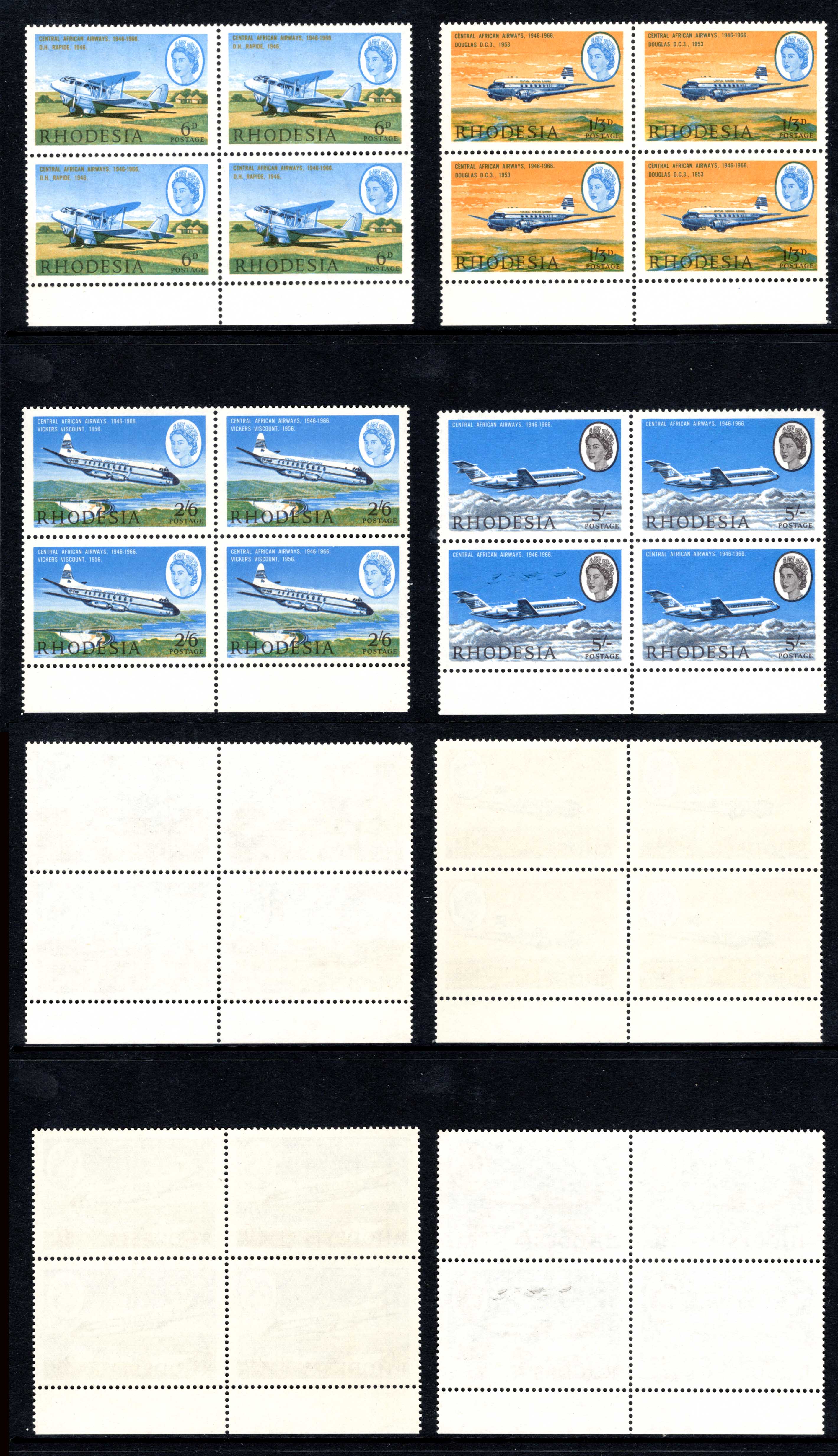 Rhodesia SG393/6 1966 Set in U/M Blocks Cat 29 pounds