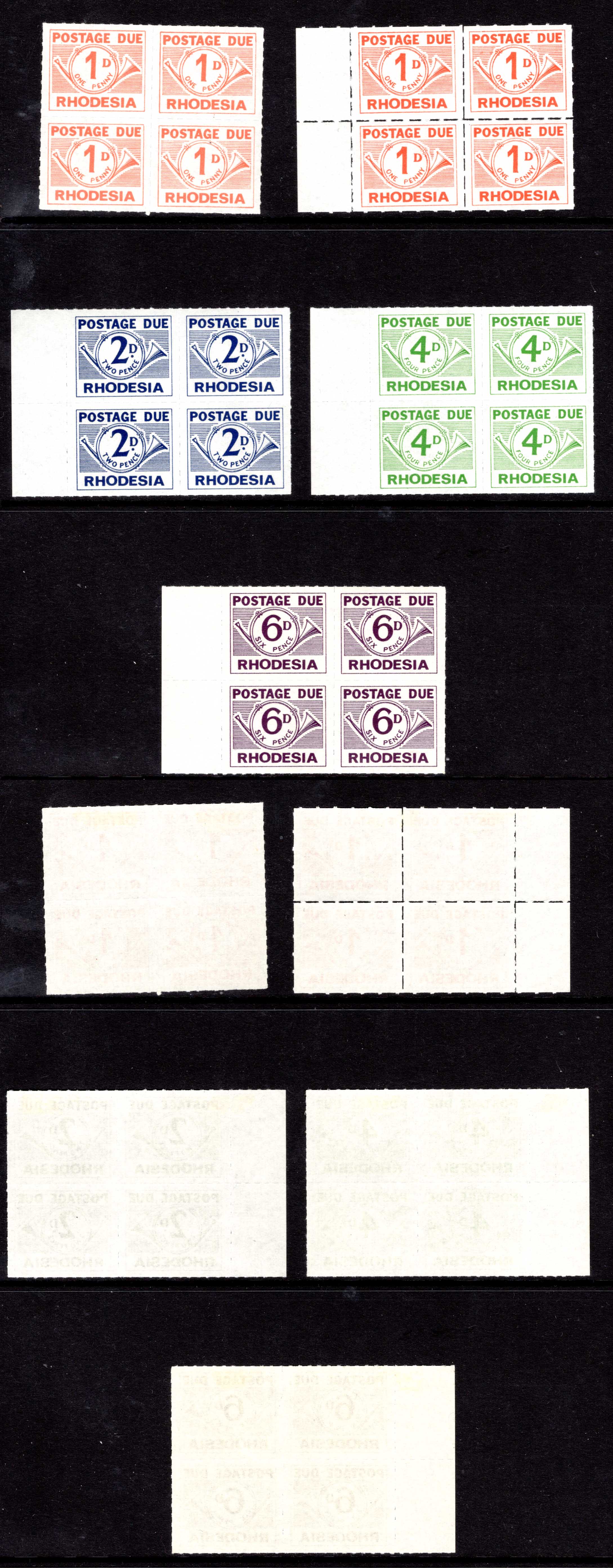 Rhodesia SGD8/D11 Post Due set inc 1d Roul 9 (2 x U/M) Cat 31 pounds