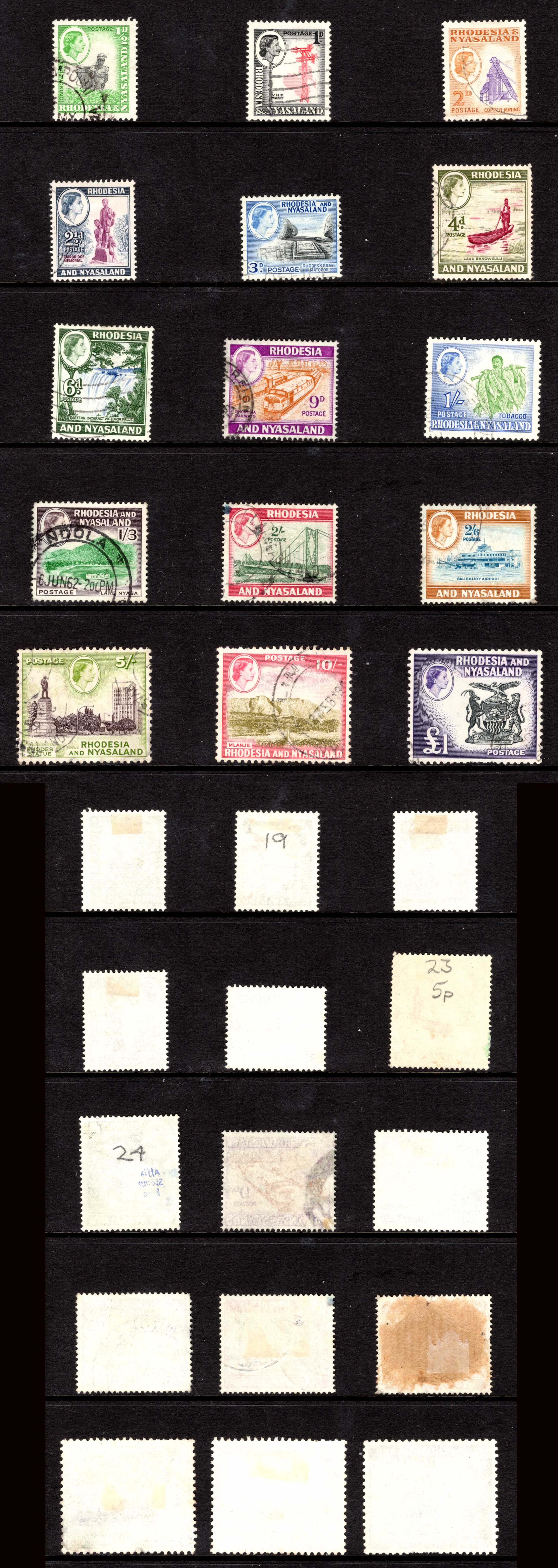 Rhodesia and Nyasaland SG18/31 1959 Set of 15 used Cat 90 pounds