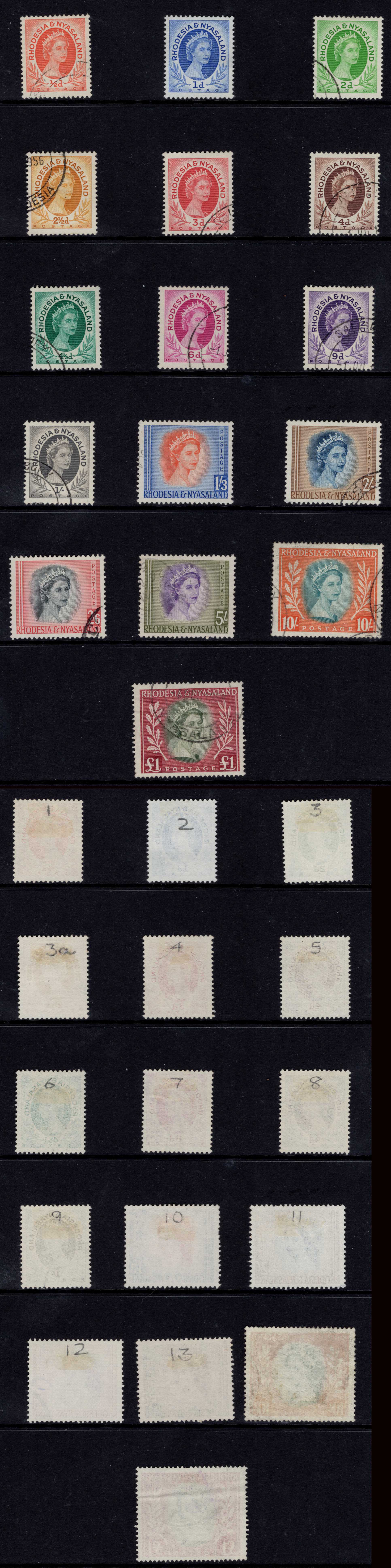 Rhodesia and Nyasaland SG1/15 1954 Set of 16 used Cat 65 pounds