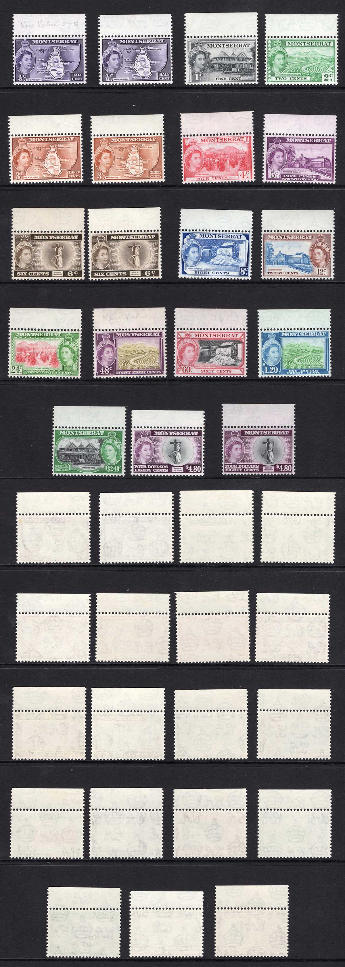 Montserrat SG136a /49a Set of 15 plus all the Type 2 inscriptions U/M Cat 114.40 pounds