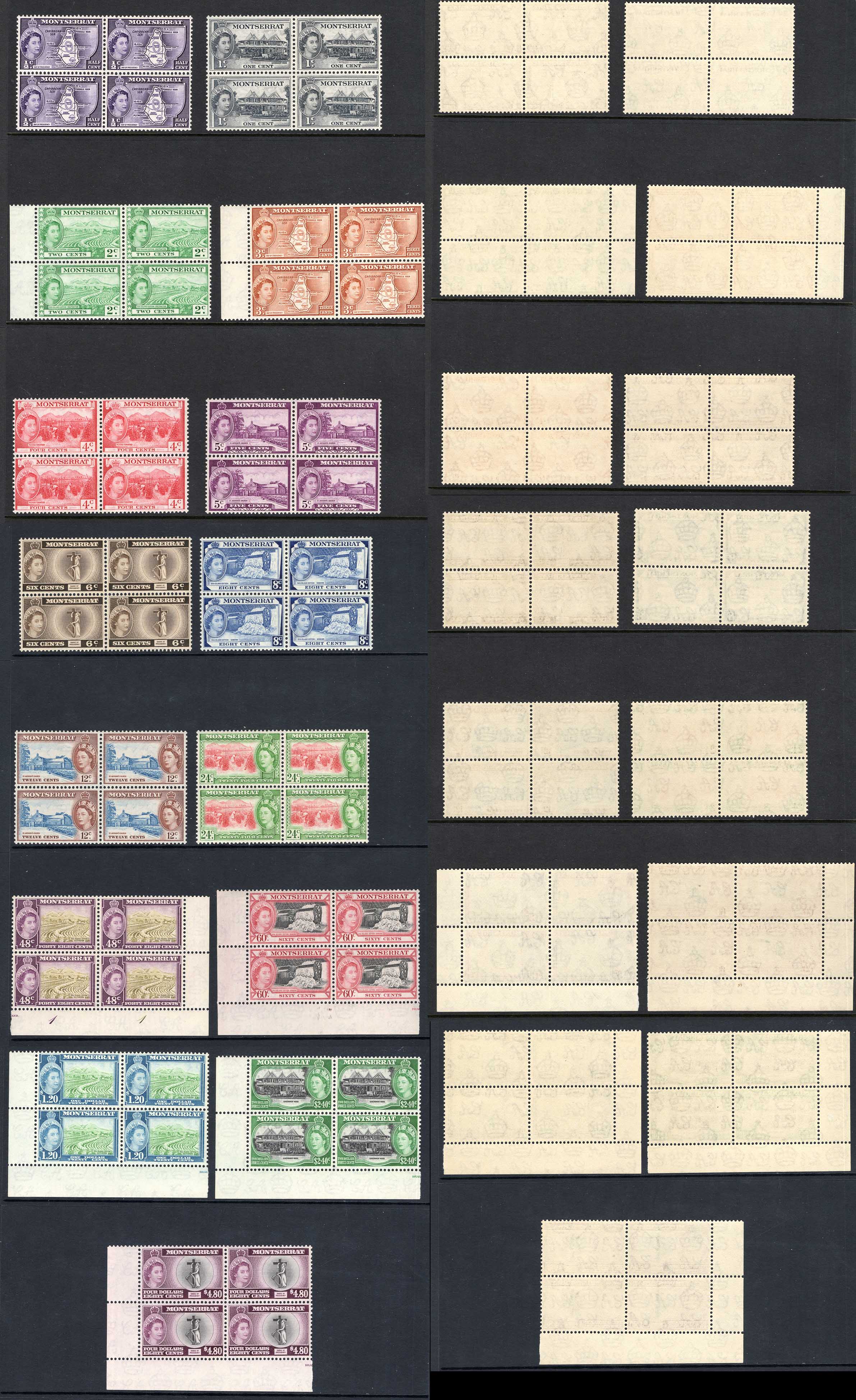 Montserrat SG136a /49 Set of 15 in Blocks of Four U/M Cat 320 pounds