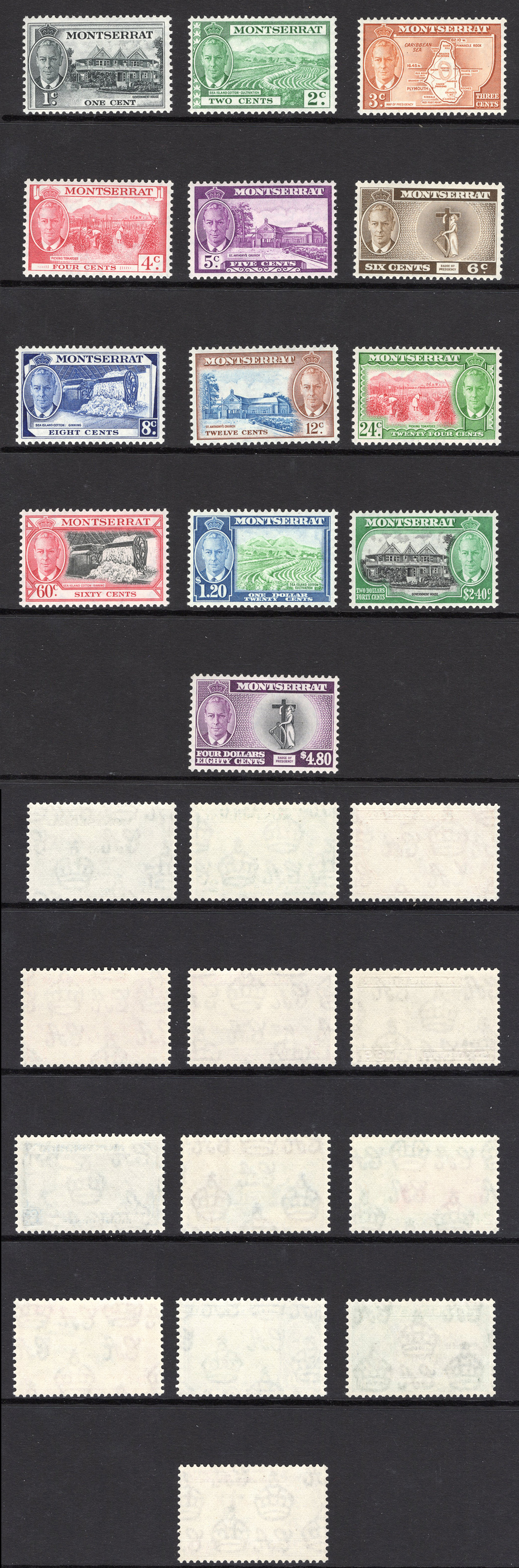 Montserrat SG123/35 KGVI set of 13 U/M Cat 80 pounds