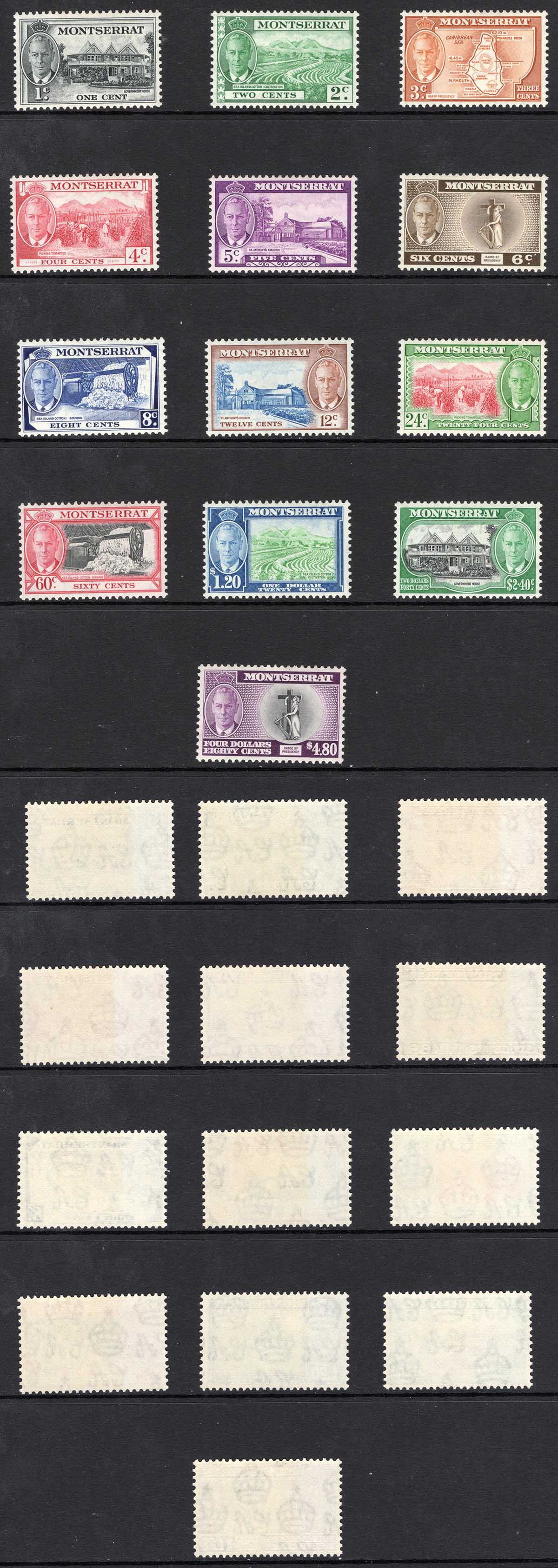 Montserrat SG123/35 KGVI set of 13 U/M Cat 80 pounds