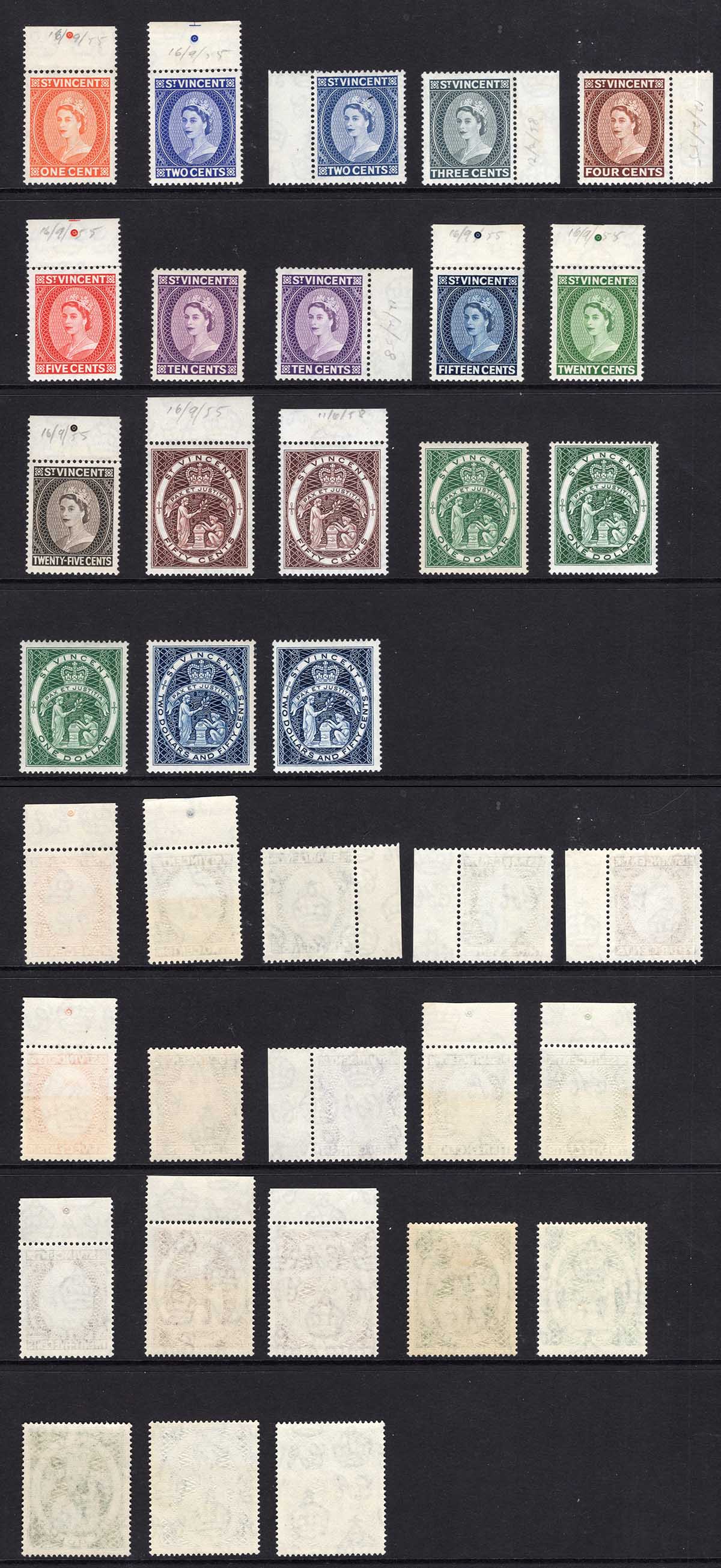 St Vincent SG189/200a Set plus all shades except 1c Deep Orange U/M Cat 186.90