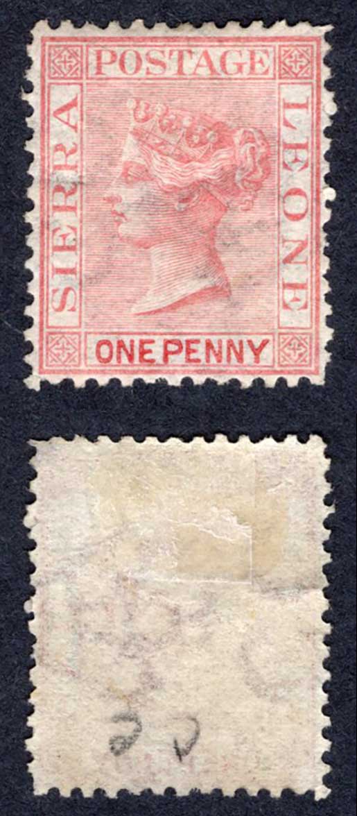 Sierra Leone SG7 1d Rose-red Wmk CC sideways Perf 12.5 M/M Cat 95 pounds