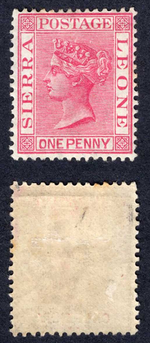 Sierra Leone SG28 1d Carmine wmk CA M/M Cat 18 pounds