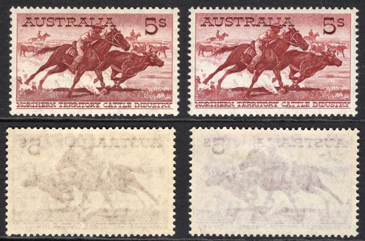 Australia SG327/a 5/- Both Papers M/M Cat 111 pounds