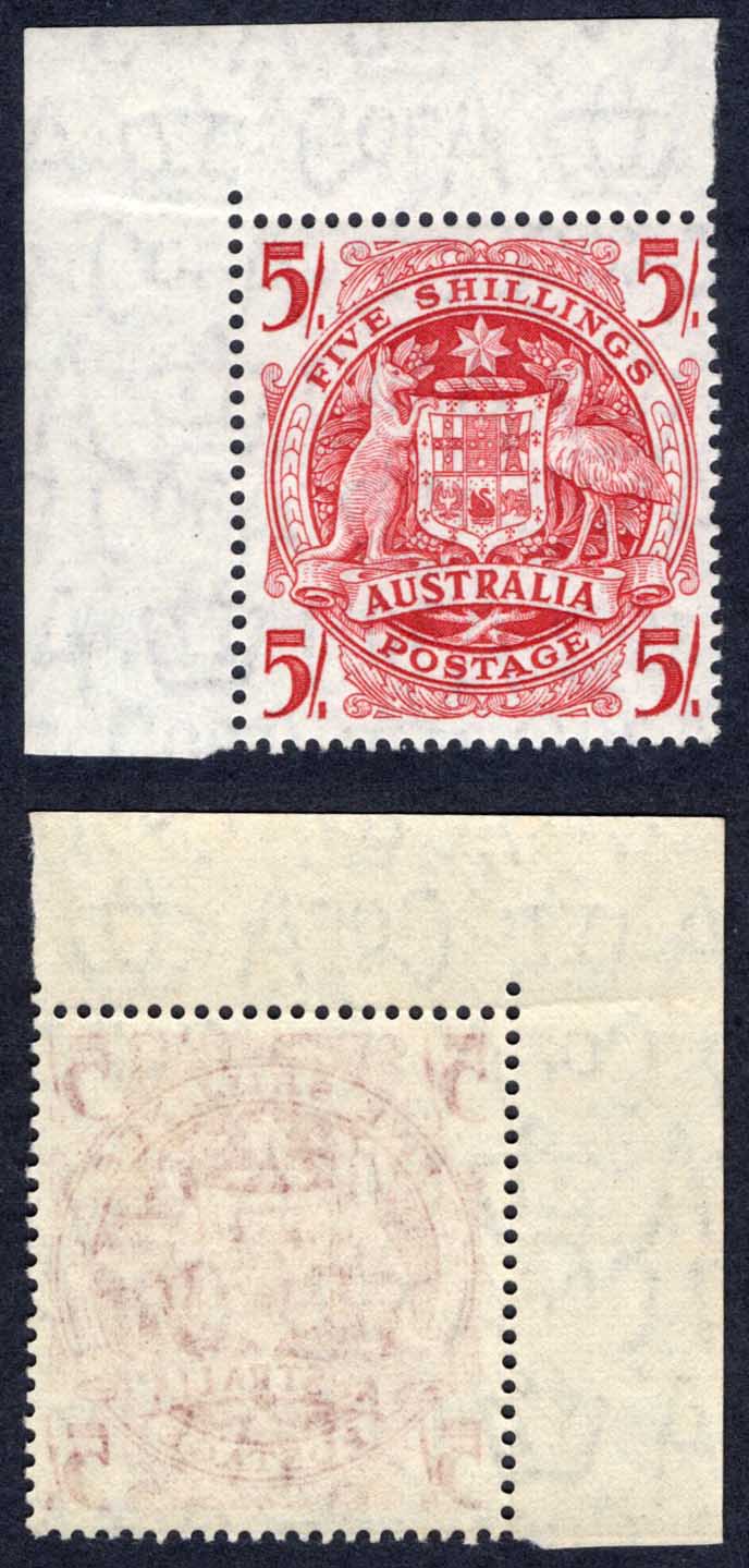 Australia SG224a 5/- Arms U/M Corner example U/M Cat 4 pounds