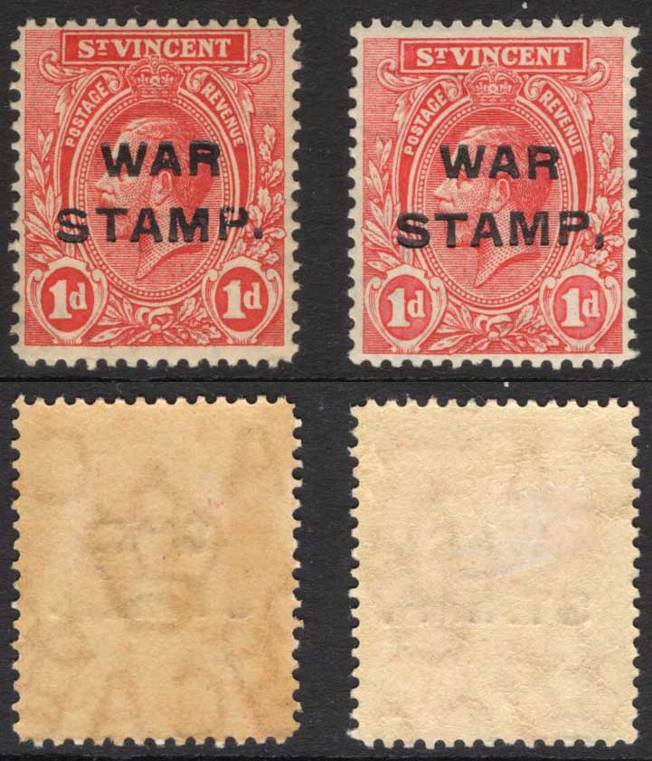 St Vincent SG122/a War Stamp with dot and Comma after Stamp M/M Cat 28 Pounds