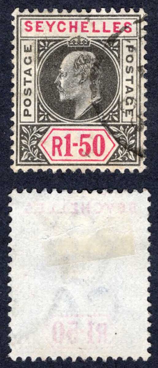 Seychelles SG55 1r50 Wmk CA Used Cat 75 Pounds