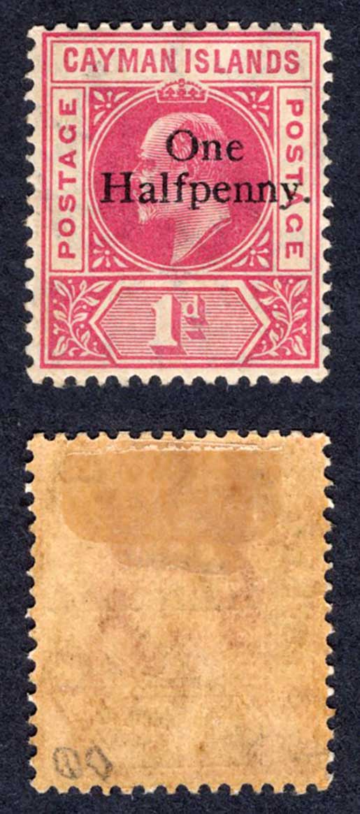Cayman Is SG17 1/2d on 1d Carmine M/M (toned) Cat 60 Pounds