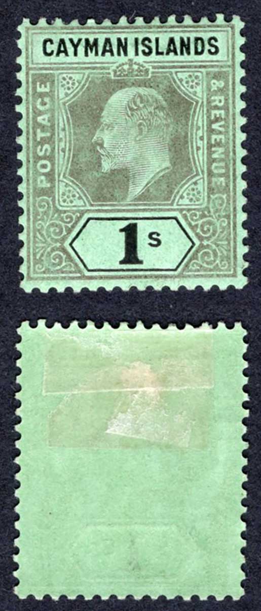 Cayman Is SG33 1/- Black /green Wmk CA M/M Cat 65 Pounds