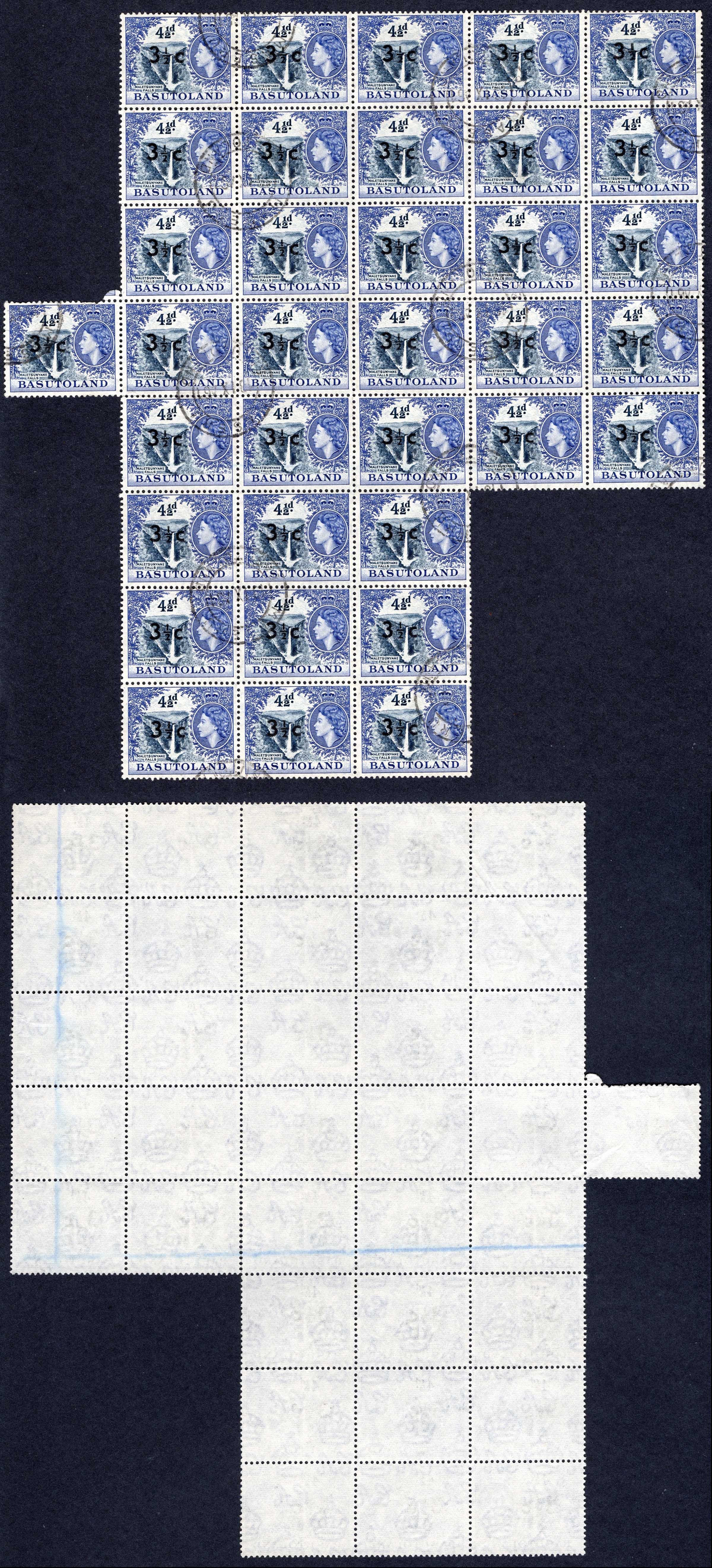 Basutoland SG62 3 1/2c on 4 1/2d (type I) irregular Block of 35