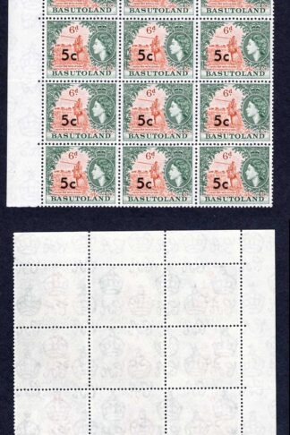 Basutoland SG63 5c on 6d (Type I) Block of 24 U/M Cat 33.60 Pounds