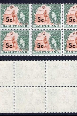 Basutoland SG63 5c on 6d (Type I) Block of 6 U/M Cat 8.40 Pounds