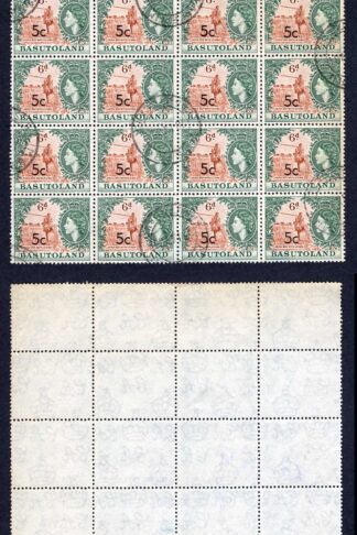 Basutoland SG63a 5c on 6d (Type II) Block of 28 used