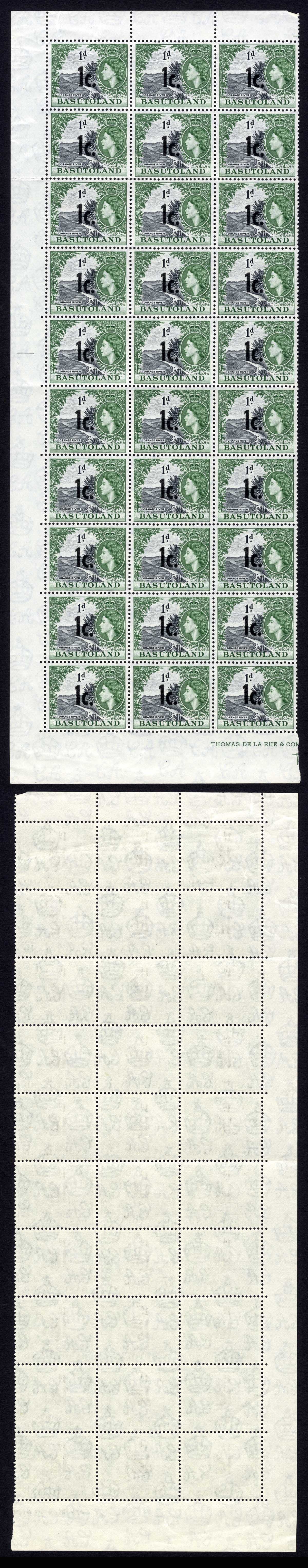 Basutoland SG59 1c on 1d U/M Plate Block of 30