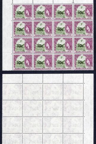 Basutoland SG64 10c on 1/- (Type I) U/M Block of 16