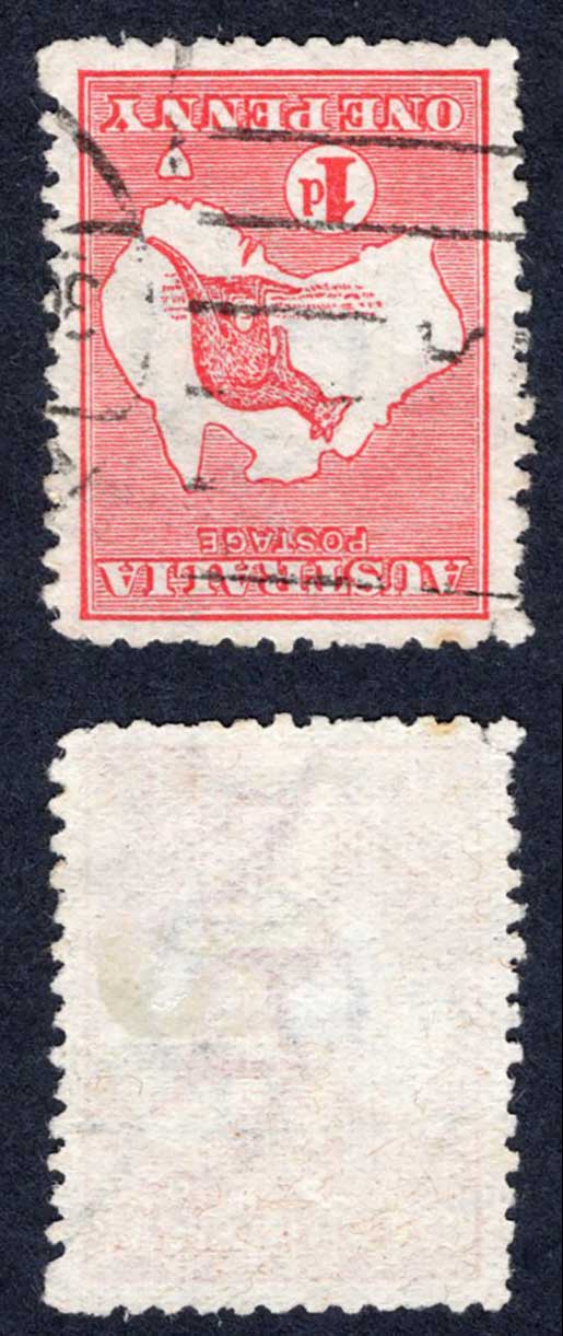 Australia SG2cd 1d Kangaroo Wmk Wide Crown INVERTED used Cat 22 Pounds