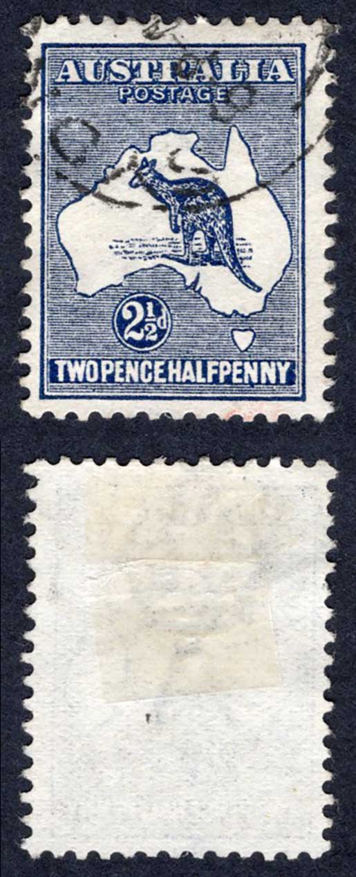 Australia SG4 2 1/2d Indigo Kangaroo Wmk Wide Crown used Cat 24 Pounds