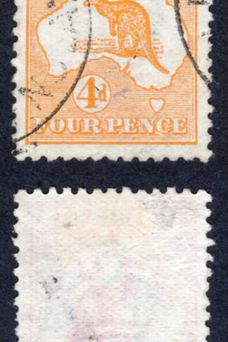 Australia SG6 4d Orange Kangaroo Wmk Wide Crown used Cat 27 Pounds