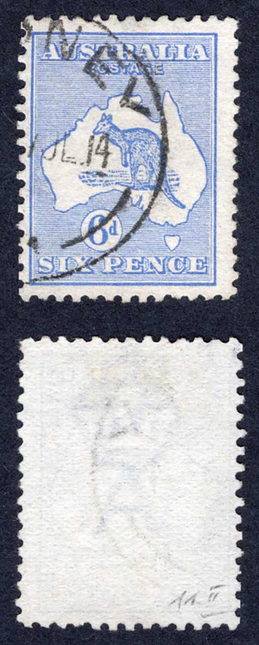 Australia SG9 6d Ultramarine Kangaroo Wmk Wide Crown used Cat 20 Pounds