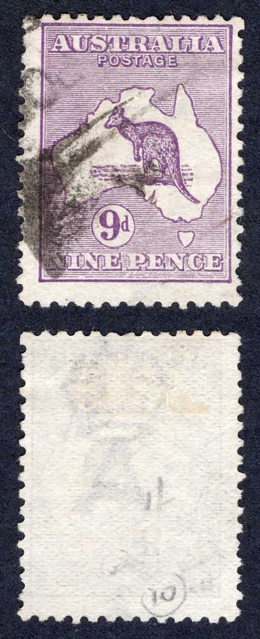 Australia SG10 9d Violet Kangaroo Wmk Wide Crown used Cat 30 Pounds