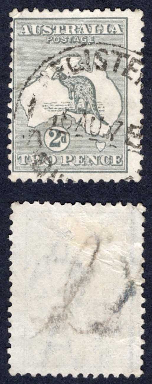 Australia SG35 2d Grey Kangaroo Wmk Narrow Crown used Cat 10 Pounds