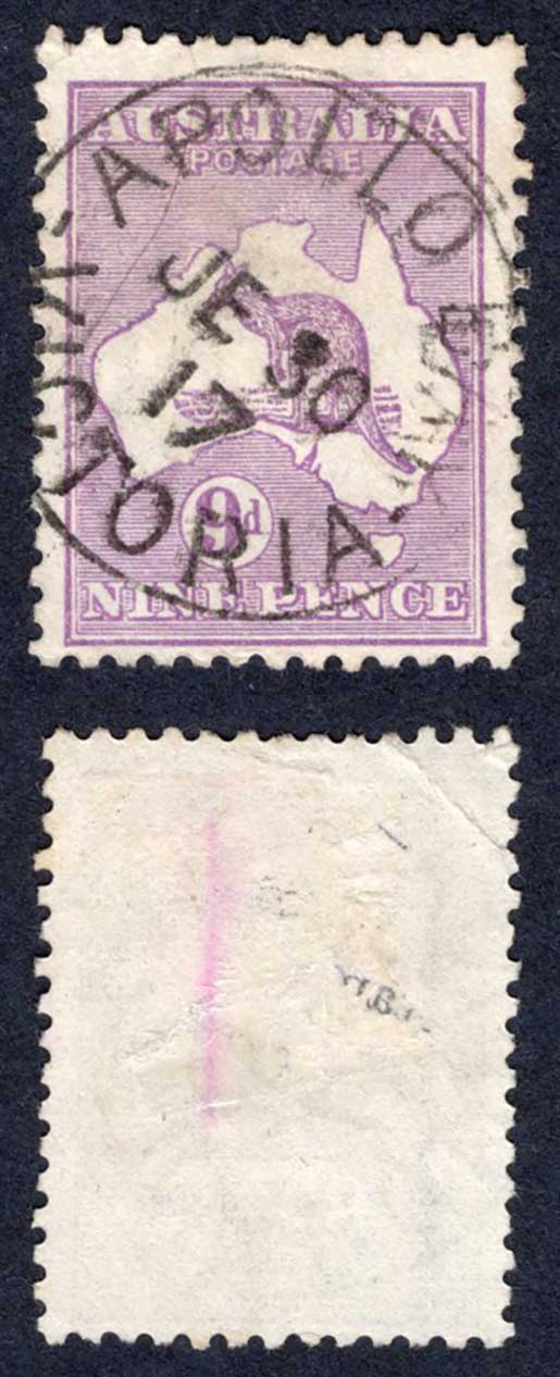 Australia SG39 9d Violet Kangaroo Wmk Narrow Crown used Cat 12 Pounds