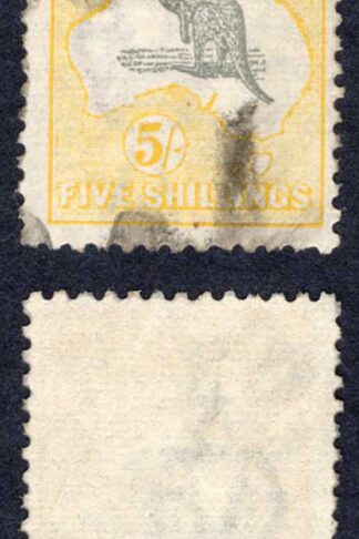 Australia SG42c 5/- Grey and Pale Yellow Wmk Narrow Crown used Cat 110 Pounds